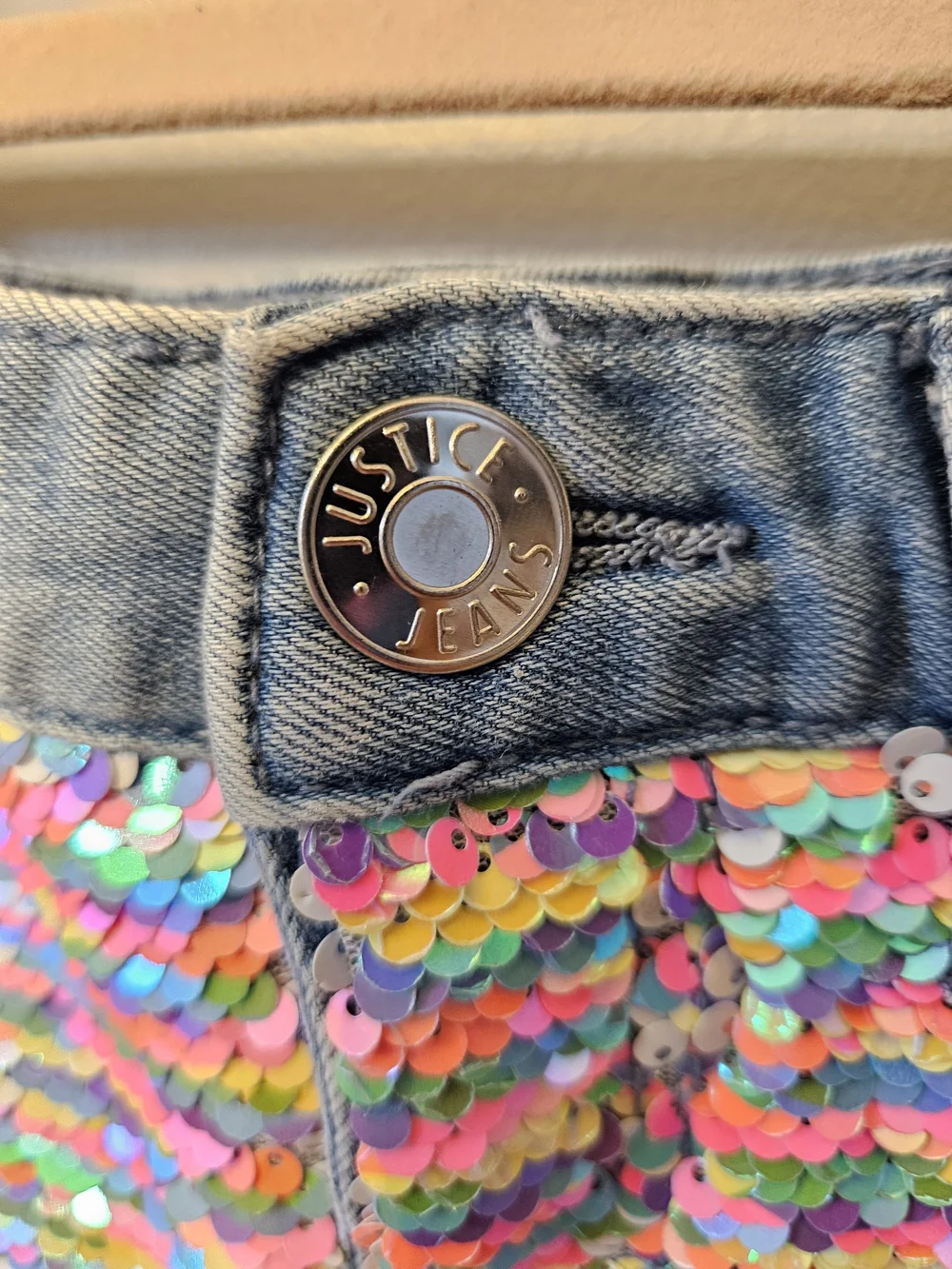 *Vintage* Justice Multicolored Flip Sequin Denim Shorts
